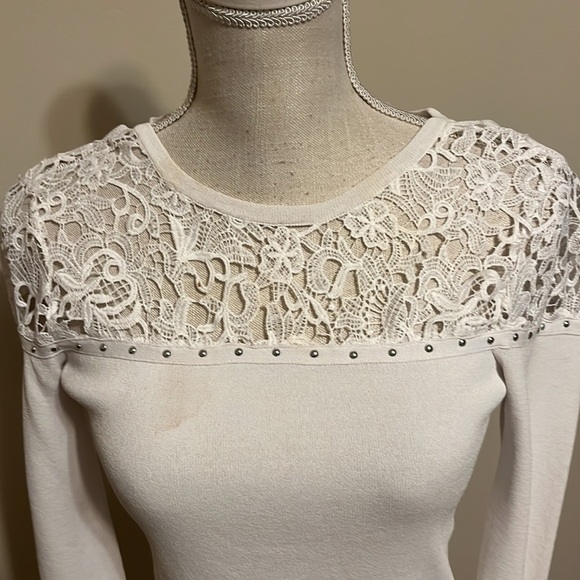 INC white sweater with lace yoke. XS - Picture 2 of 7